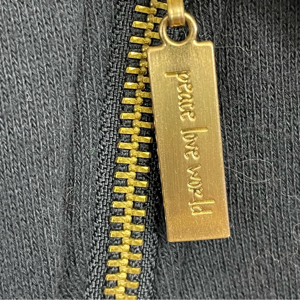 Peace Love World Black Sweatshirt with Gold Zipper - Picture 3 of 9